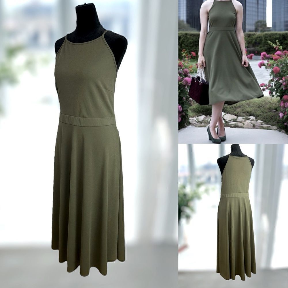 ANN TAYLOR Shaded Green Halter Flared Skirt MIDI Dress Size 14